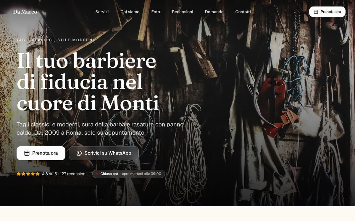 Il sito di una barberia creato da Velito